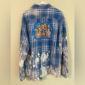 Upcycled Beatles Flannel Shirt Vintage 1970s Glitter Iron-On Bleach Dyed Rock